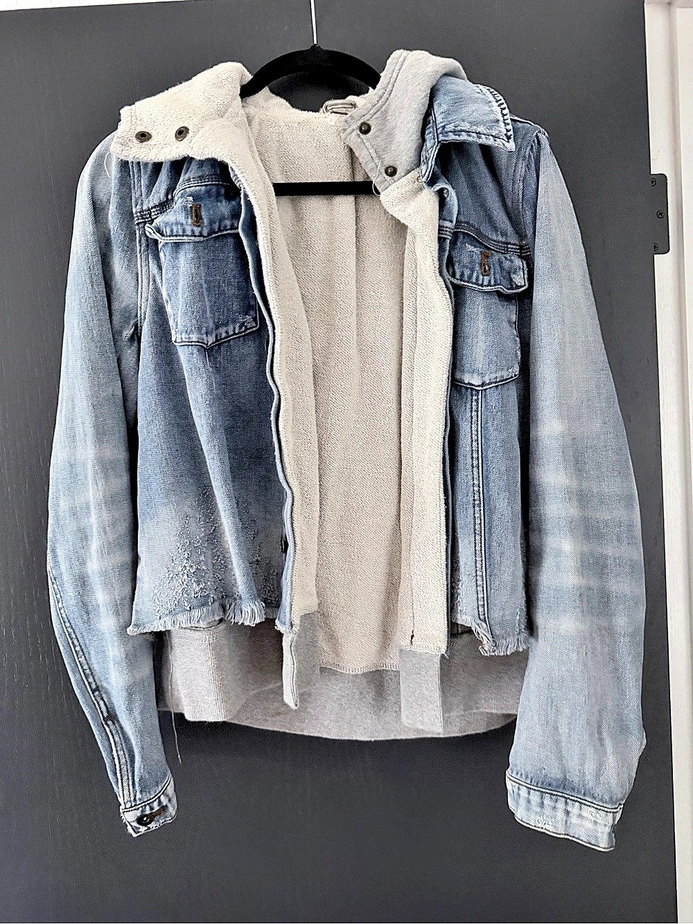 Free People Flawless Hooded Denim Jacket in Blue & Gray